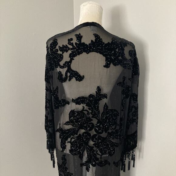 Aris A Vintage 90s Silk Burn out velvet kimono beaded tassel whimsigoth One Size - Picture 6 of 16